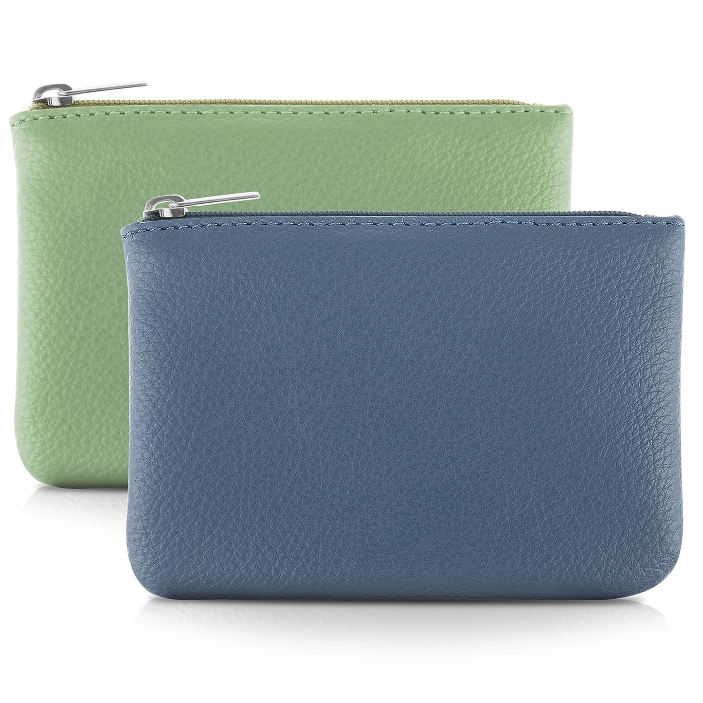 TIESOME 2Pcs Lychee Pattern Coin Purse, PU Zipper Coin Purse Portable Coin Purse Mini Change Wallet for Women Coin Pocket Mini Money for Women Credit Card ID Key Headset Lipstick (Blue+Light Green)