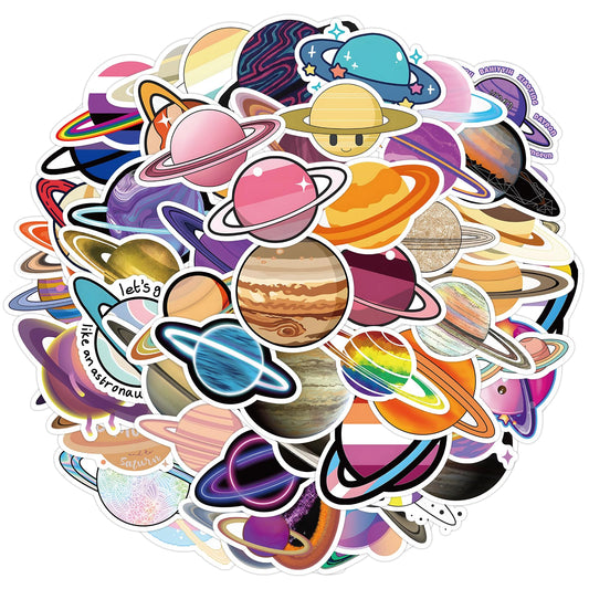 Amaxiu 50pcs Universe Planets Stickers, Waterproof Outer Space Planets Stickers Cartoon Vinyl Space Planets Decals Self Adhesive Solar System Stickers for Watter Bottles, Laptop, Skateboard, Guitar
