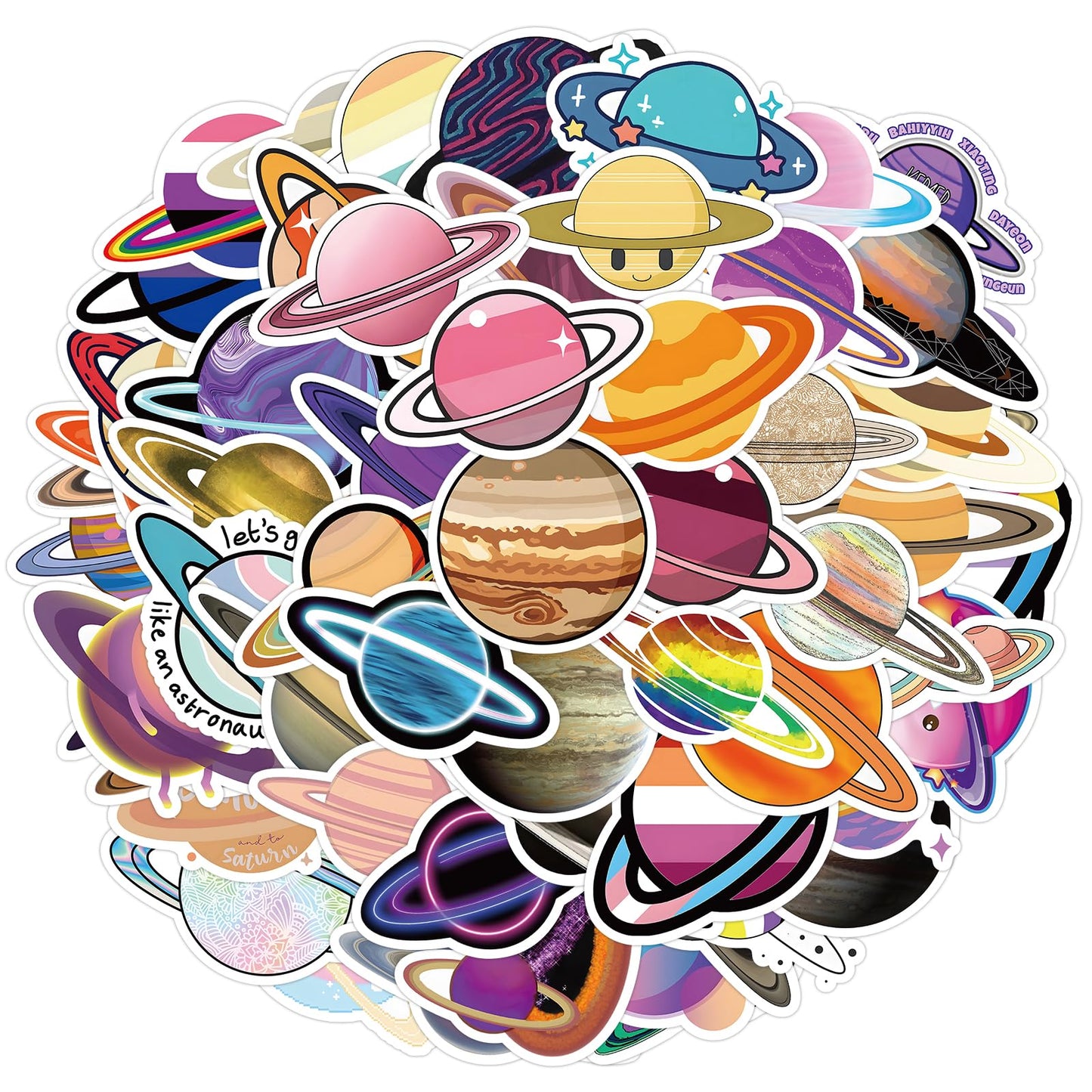 Amaxiu 50pcs Universe Planets Stickers, Waterproof Outer Space Planets Stickers Cartoon Vinyl Space Planets Decals Self Adhesive Solar System Stickers for Watter Bottles, Laptop, Skateboard, Guitar