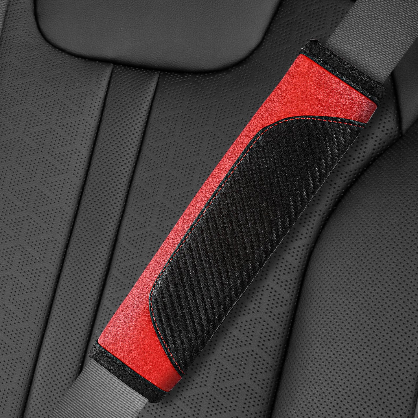 Amabro 2Pcs Car Seat Belt Cover, Comfortable Car Seat Belt Pads Leather Car Safety Seatbelt Cover Pads Shoulder Strap Covers Seat Belt Protector Auto Interior Accessories Compatible with Cars(Red)