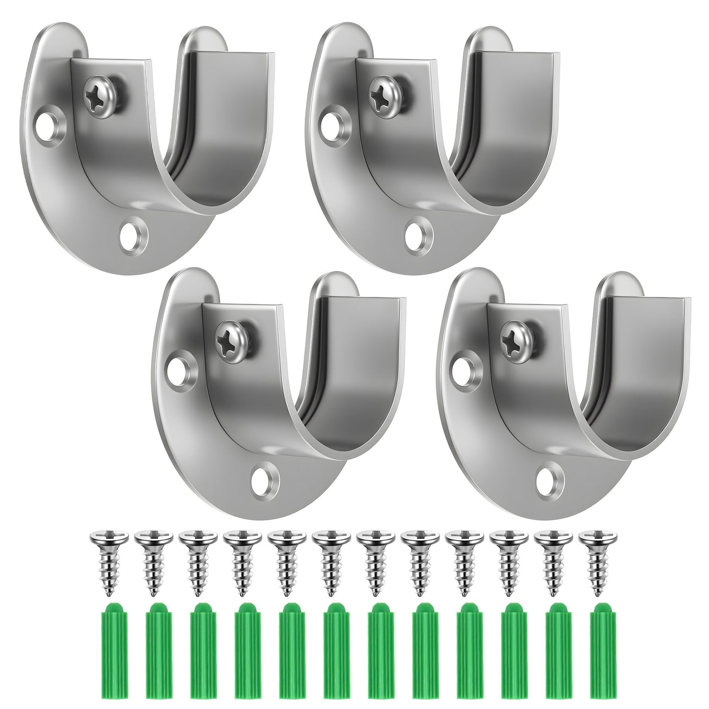 XLIUAX 4 Pack Wardrobe Rail Bracket, Curtain Rail Brackets Wardrobe Pole Brackets Closet Rod Stainless Steel Ends Heavy Duty U Shape Flange Rod Holder for Shower Bathroom Kitchen with Screws(32MM)