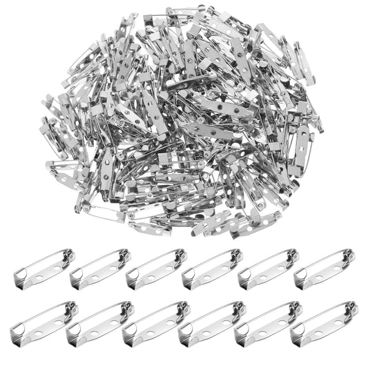 JJUNW 200 Pack Bar Pins Backs Safety Clasp, Silver Safety Pins Locking Pins Brooch Clasp for Badges DIY Craft Sewing Jewelry Making Wedding Name Tags (2cm,2.5cm 100pcs each)