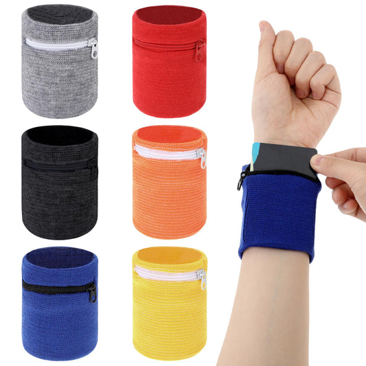 Jeffdad 6 Pcs Wrist Wallet with Zipper, Cotton Wristband Pocket Wrist Pouch, Key Holder for Gym Sports Running Walking Hiking Travel