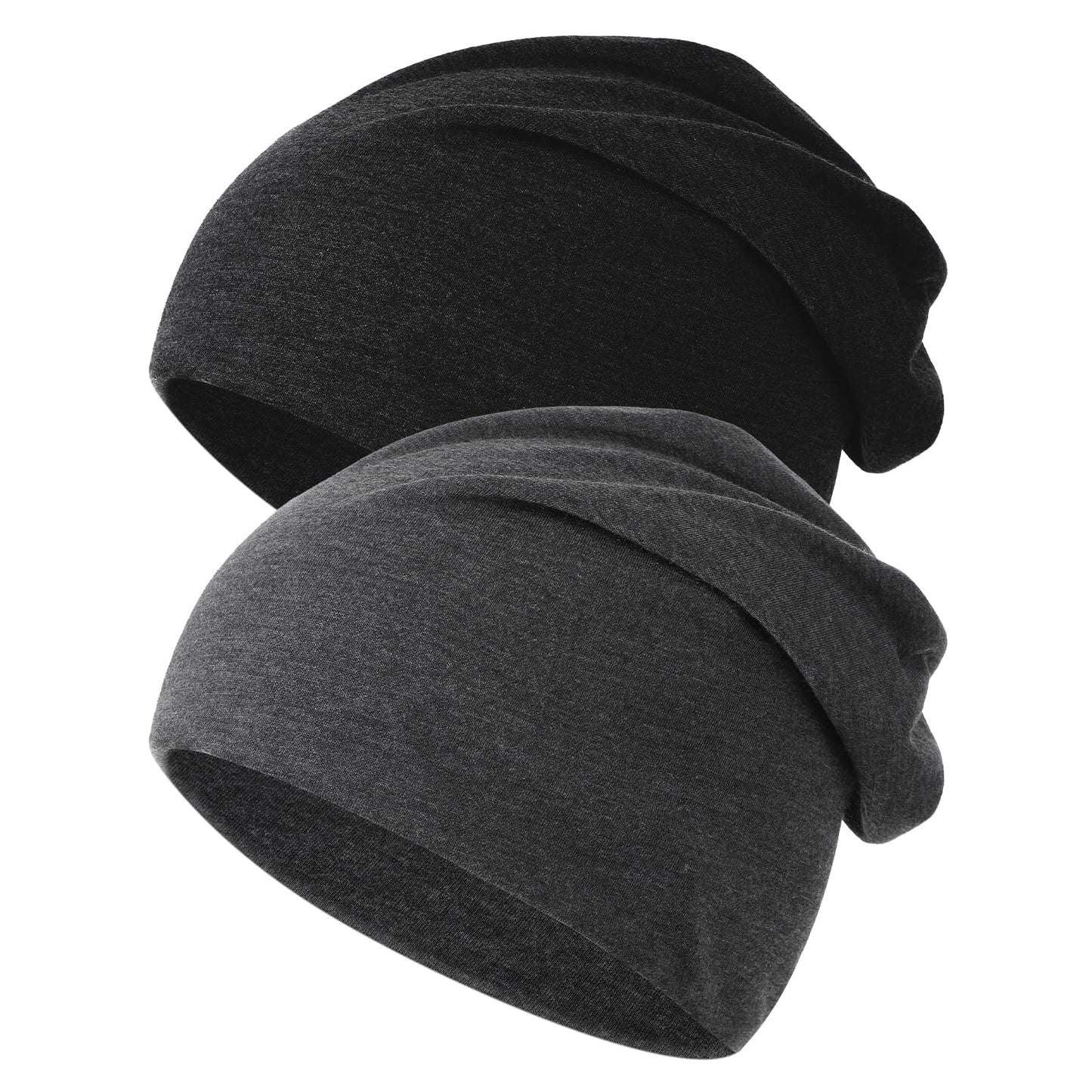 WJIAAA Cycling Hat Under Helmet, Pack of 2 Lightweight Thin Cotton Hat for Men and Women, as Sleeping Cap, Running Cap, Skull Cap or Headwear, Skiing, Cycling, Outdoor, Black, Dark Grey, 7 5/8