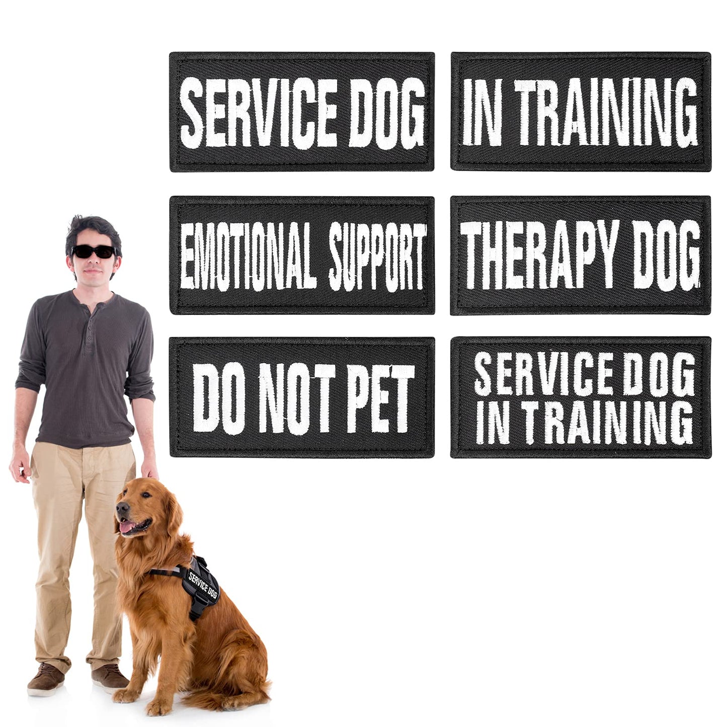 Molain Embroidered Dog Vest Patches with Hook and Loop, 6Pcs Removable Tactical Black Magic Sticker Patch for Dog Harness Service Dog Badge in Training(6Pcs Normal, 9x4cm)