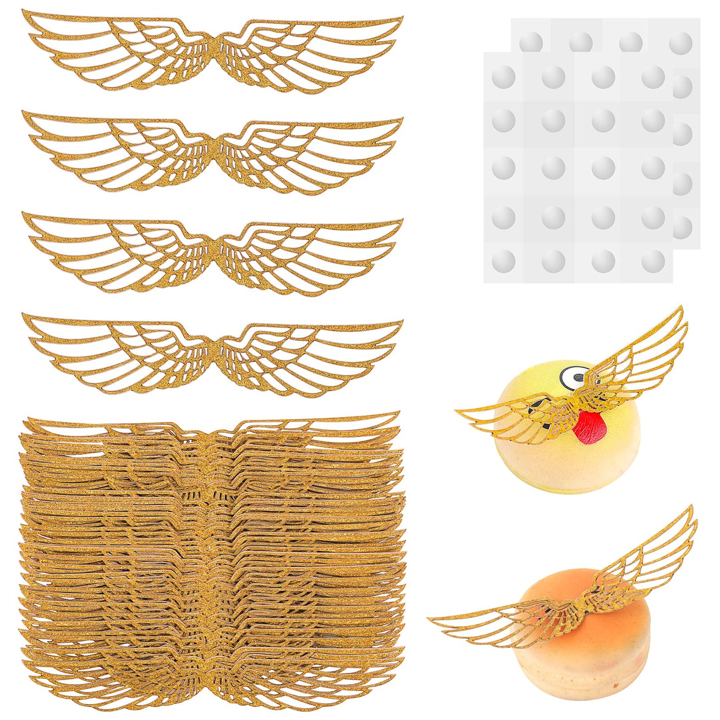 cobee Golden Glitter Wings Cake Toppers, 40pcs Gold Wings Wizard Party Chocolate Decoration Cupcake Toppers Shiny Cake Party Decorations for Wizard Theme Party Anniversary Birthday Wedding