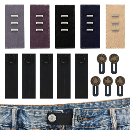 cobee 15PCS Pants Waist Extenders 3 Styles, No Sewing Waistband Button Extenders Adjustable Elastic Jean Waist Extender Pant Waistband Expander for Women Men Jeans Skirts Trousers Collars Supplies