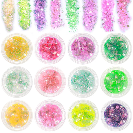 Giantree Glitter for Face Body, 12 Colors Hex Face Sequin Set Face Nail Hair Body Glitter Festival Accessories Glitter for Music Festival Decoration Masquerade Party Makeup Glitter DIY Craft (Color 3)