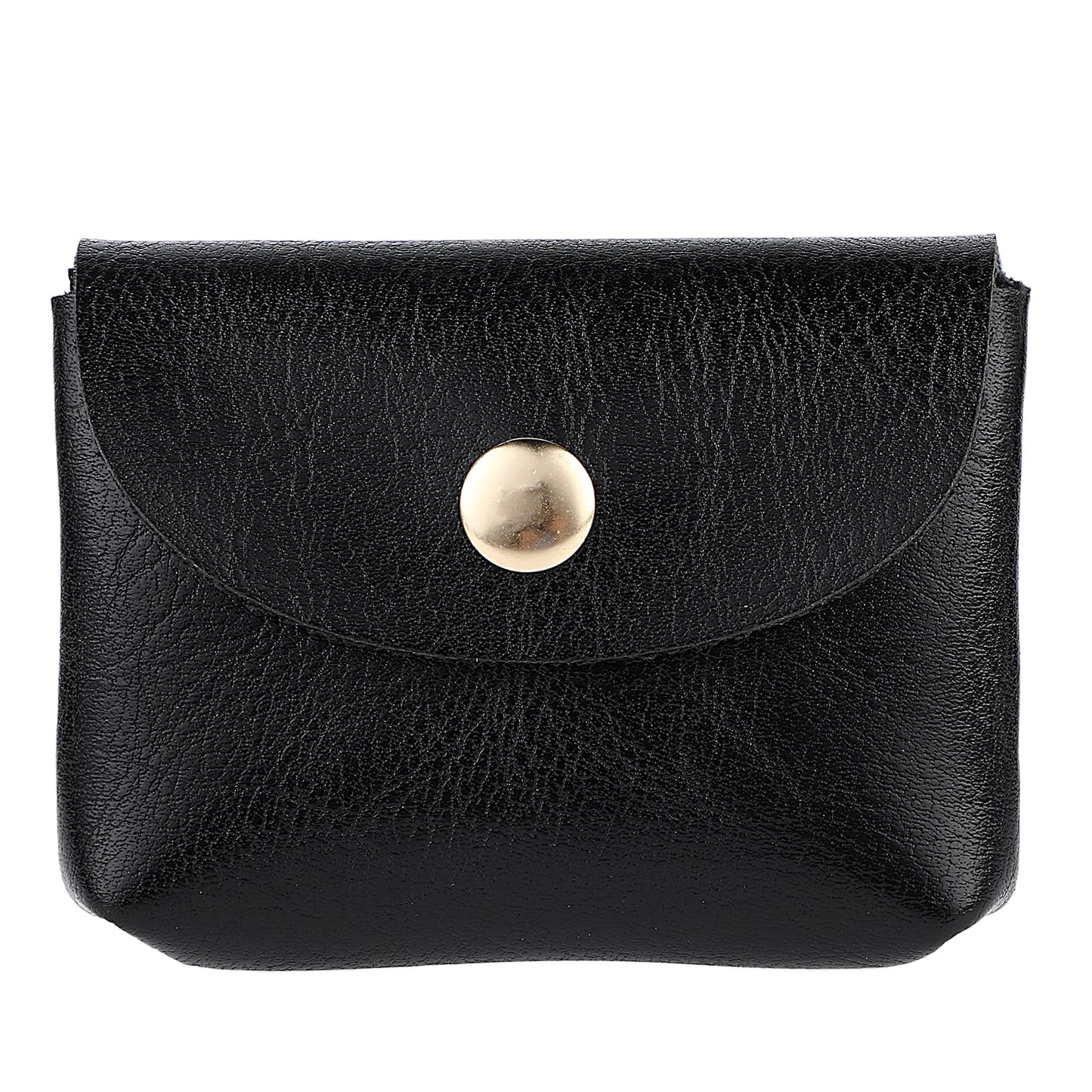 TIESOME Leather Mini Coin Pouch, Small Coin Purse Snap Closure Classic Pocket Wallet Simple Card Case Travel Coin Purse ID Credit Card Protective Bag for Men Women(Black)