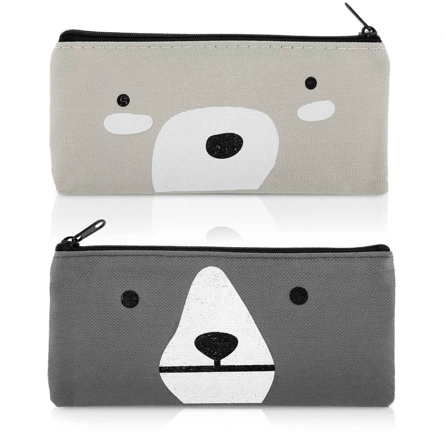 Cobee Cute Canvas Pencil Case,2 Pieces Cartoon Pen Case Kawaii Pen Holder Pencil Pouch Zipper Stationery Bag Makeup Pouch Pop Up Cosmetics Bag for School Office Supplies(Light Grey+Dark Gray)