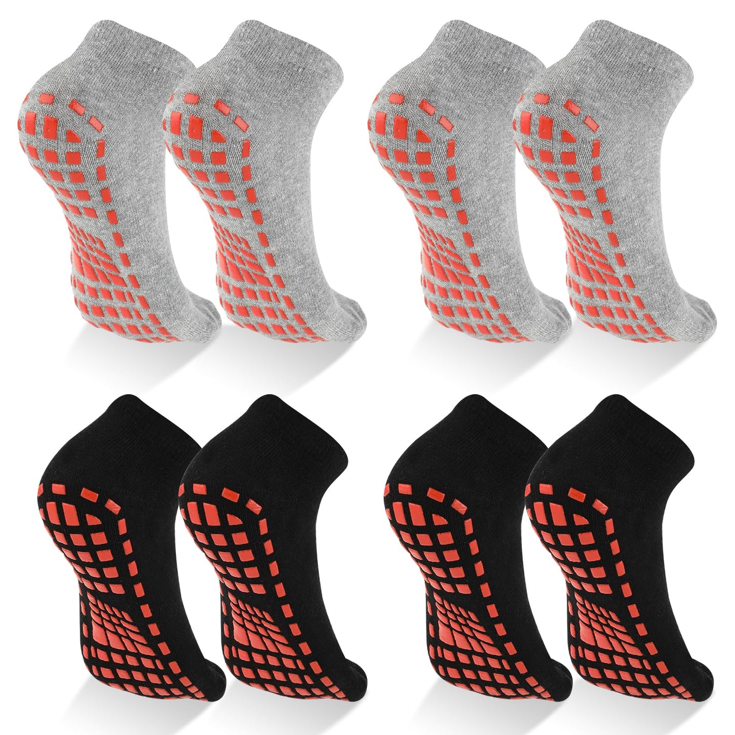 Bewudy 4 Pairs Yoga Socks with Grips, Non Slip Grip Socks for Yoga Pilates Ballet Dance Hospital, Socks for Women Men