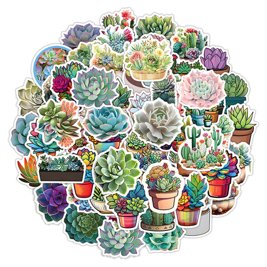 Bewudy 60 Pcs Succulent Plant Stickers Cactus Stickers, Aesthetic Waterproof Stickers for Kids Girls Teens, Personalized Vinyl Stickers for Water Bottles Luggage Scrapbook Laptop Stickers