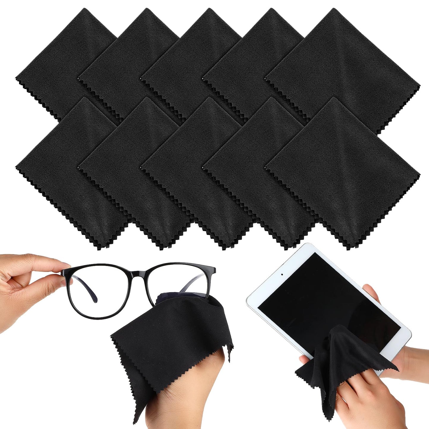 Andibro 10 Pcs Microfibre Glasses Cleaning Cloths, Soft Glasses Cleaner Cloth Lens Cleaning Cloth Reusable Eyeglasses Cleaning Tool for Camera Lens Cell Phone Screens Cleaner Accessories(Black)