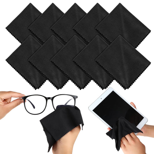 Andibro 10 Pcs Microfibre Glasses Cleaning Cloths, Soft Glasses Cleaner Cloth Lens Cleaning Cloth Reusable Eyeglasses Cleaning Tool for Camera Lens Cell Phone Screens Cleaner Accessories(Black)