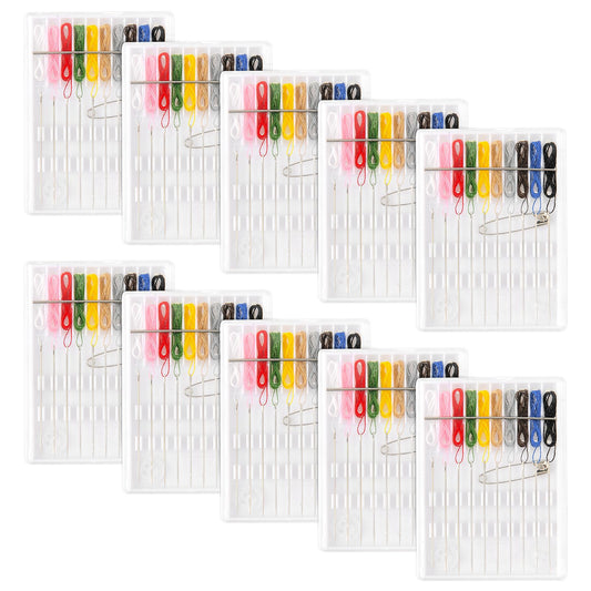 Andibro 10 Boxes Mini Travel Sewing Kit, 100 Pcs Pre Threaded Needle Set Small Fix Sewing Kit Quick Fix Clothing Repairing Tool with 1 Pin 2 Button for Sewing Supplies 10 Color(Thread:82cm/32.28in)