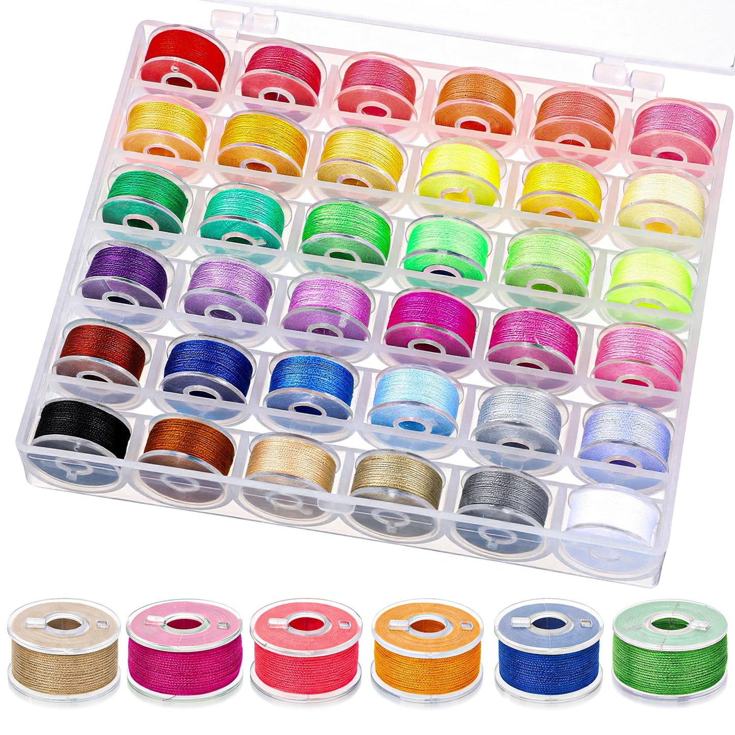 WJIAAA 36 Colours Sewing Machine Bobbins, Sewing Thread Set, 36-Piece Sewing Thread, Sewing Machine Accessories, Bobbins Sewing Machine, for Sewing Machines, Embroidery Machine with Storage, Polyester
