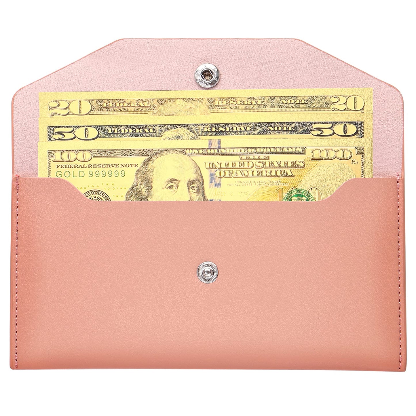 Molain Cash Envelopes PU Leather, Cash Wallet Money Envelopes Reusable Waterproof Budget Envelopes 7.2 x 3.6 in (pink)