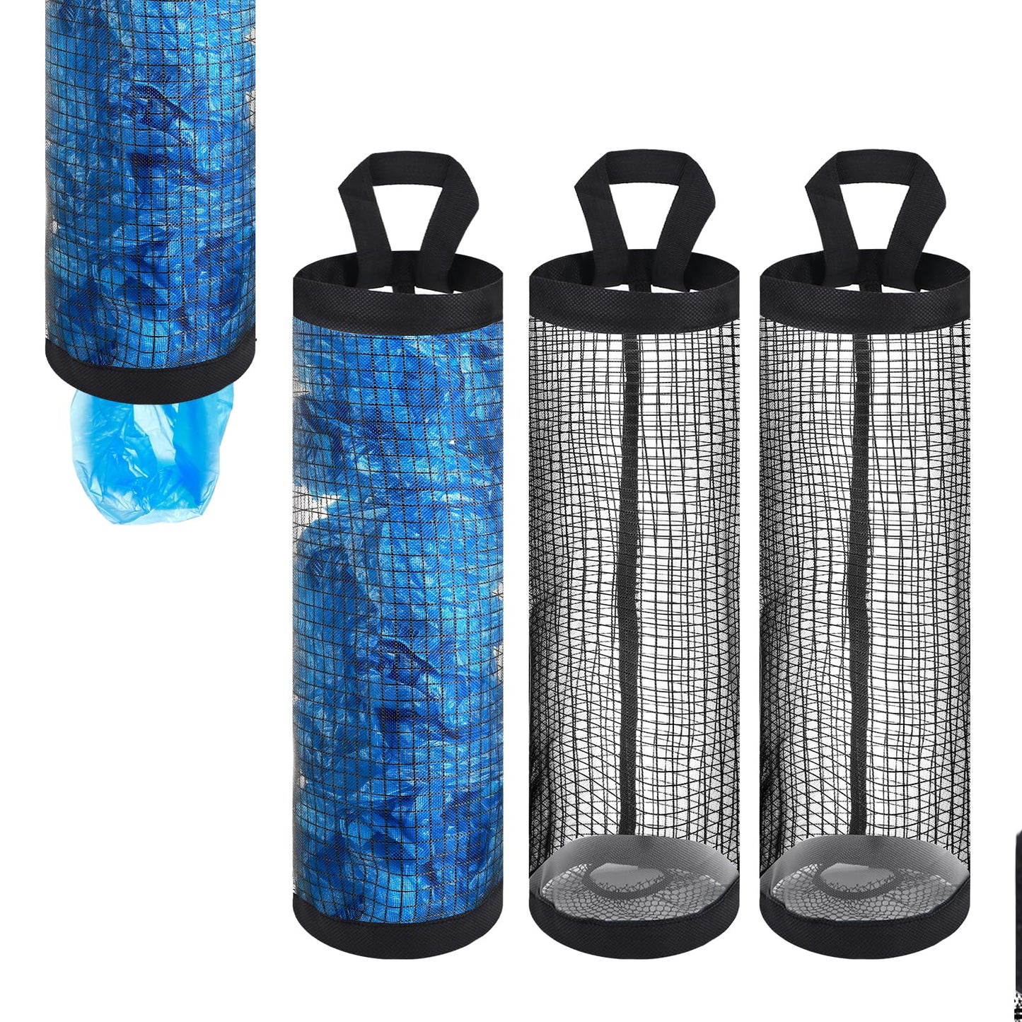 simarro 3Pcs Plastic Bag Holder, Mesh Garbage Bag Storage Holder Hanging Storage Bag Dispenser Foldable Washable Plastic Bag Organizer for Home Kitchen Grocery Bag Holder(Black)