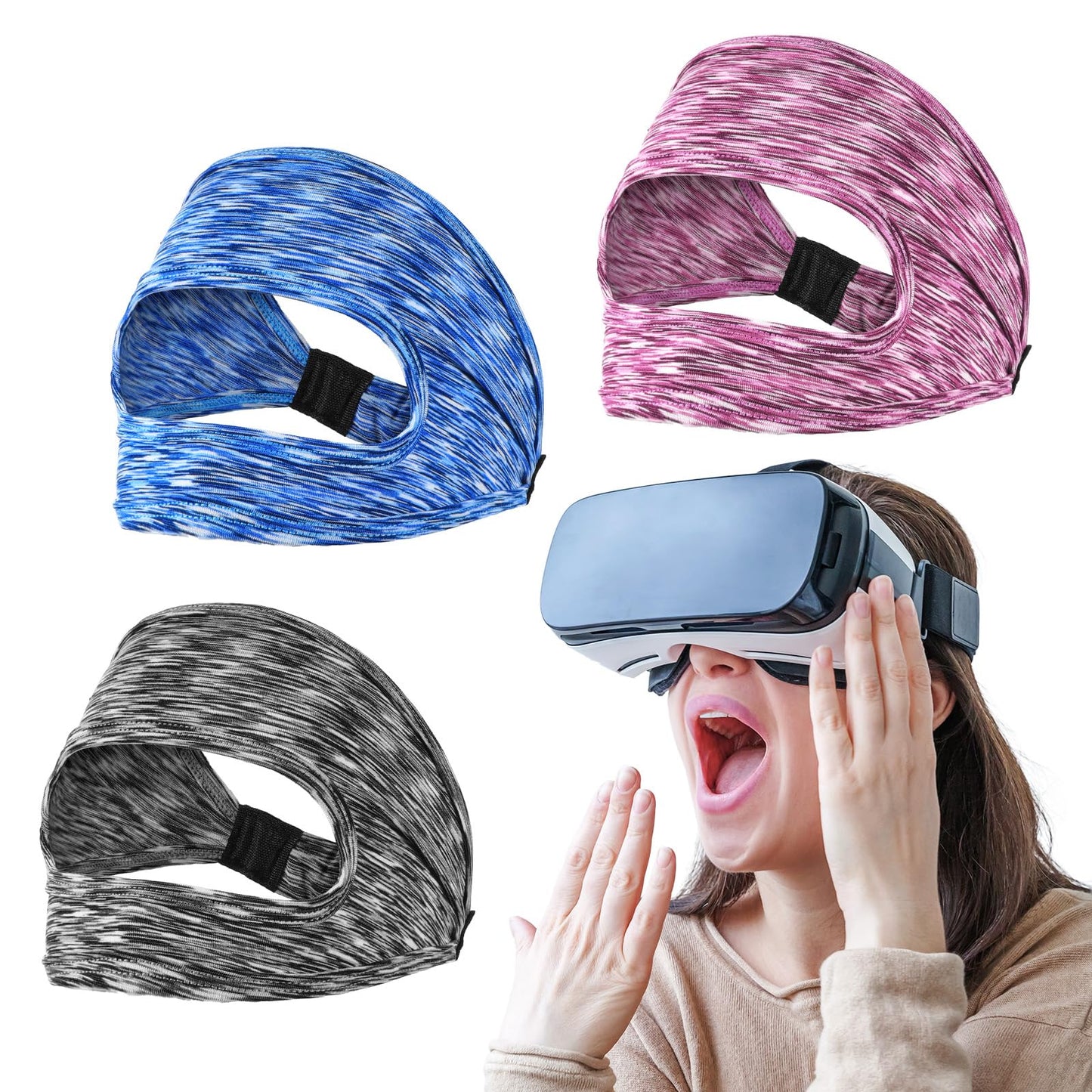 WJIAAA VR Sweat Protection, Pack of 3 Adjustable VR Sweatband, VR Eye Mask Cover, Breathable VR Face Mask, Washable Swat Band, Colourful