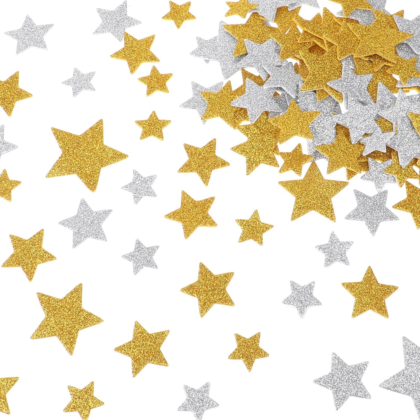 Giantree 200 Pcs Glitter Foam Stickers, Gold & Silver Self Adhesive Stars Stickers 4 Size Mini Star Shapes Glitter Stickers for Kid's Arts Craft Supplies Greeting Cards