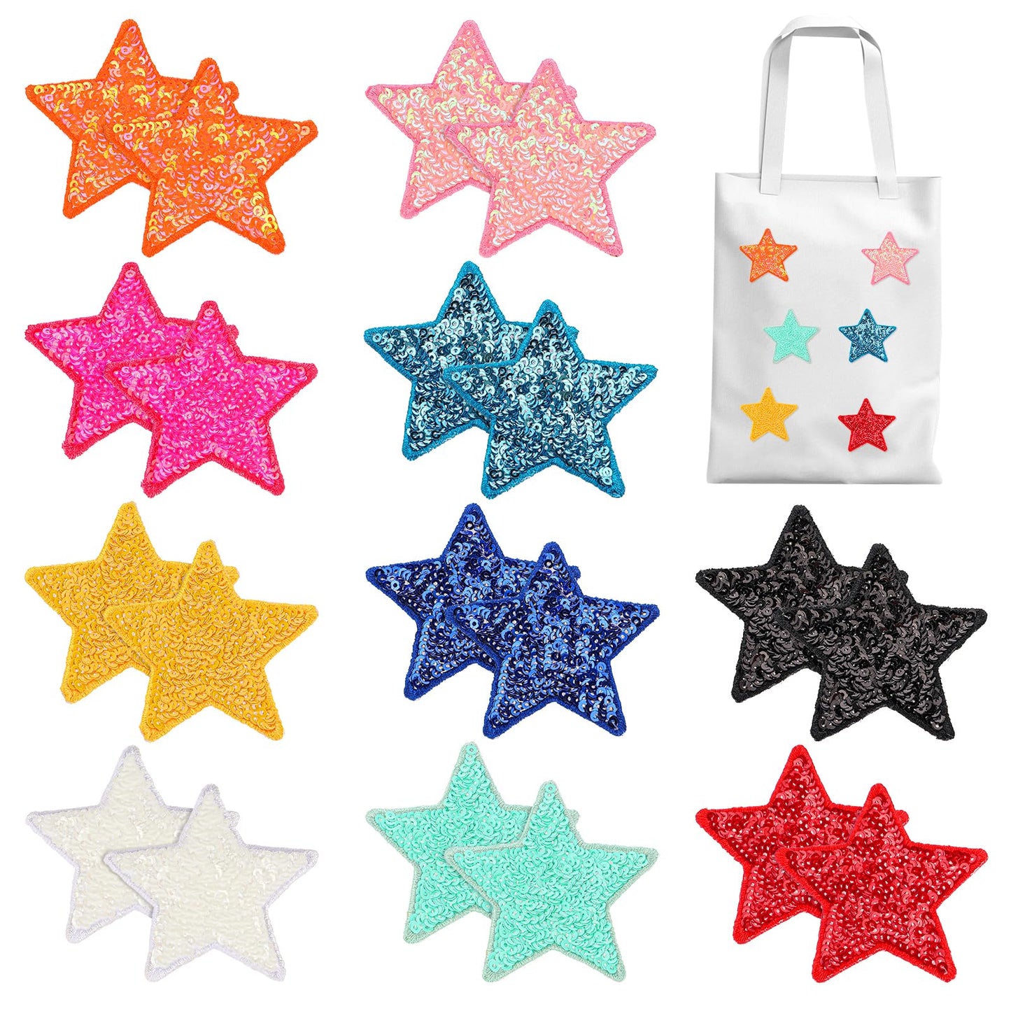 Giantree 20Pcs Sequin Star Iron on Patches, Shiny Stars Patches Embroidery Patches Sew On Sequin Star Patch Decorative Patches for Clothes Jeans Caps Backpacks Costume DIY Clothing Repair