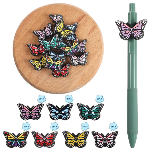 AOZUO Pack of 14 Butterfly Beads, Silicone Beads for Pens, 3D Colourful Butterfly Beads, DIY Craft Accessories for Key Chains, Jewellery Making, Bracelets, Mobile Phone Straps, Bag Pendants, Gift,