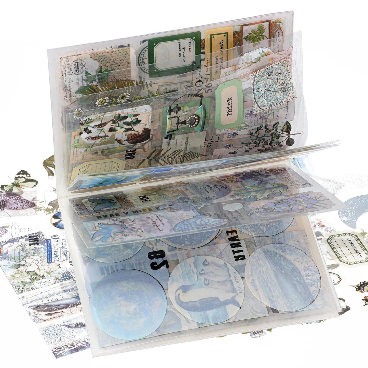 WJIAAA Pack of 177 Vintage Scrapbooking Stickers Set, Various Patterns, Retro Stickers, Waterproof, Self-Adhesive Stickers for Notebook, Journaling, Photo Album, Calendar, DIY Accessories (Green)