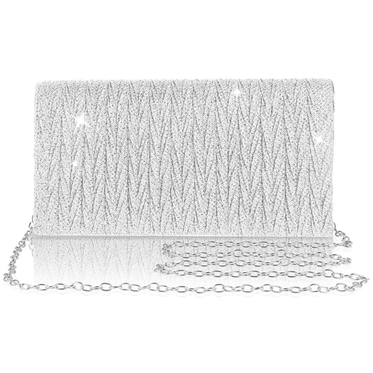 Giantree women's Evening Bag Clutch Purse, Classic Messenger Handbag with Detachable Chain Cross Body Bag Evening Dress Clutch Bag for Wedding Prom Formal Banquet Party(Silver)