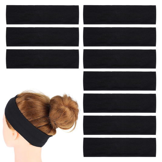 JIEYAO 10Pcs Black Headbands for Women,Soft Stretchable Hairbands Non-Slip Fabric Head Wrap Holder Elastic Yoga Sport Bandana