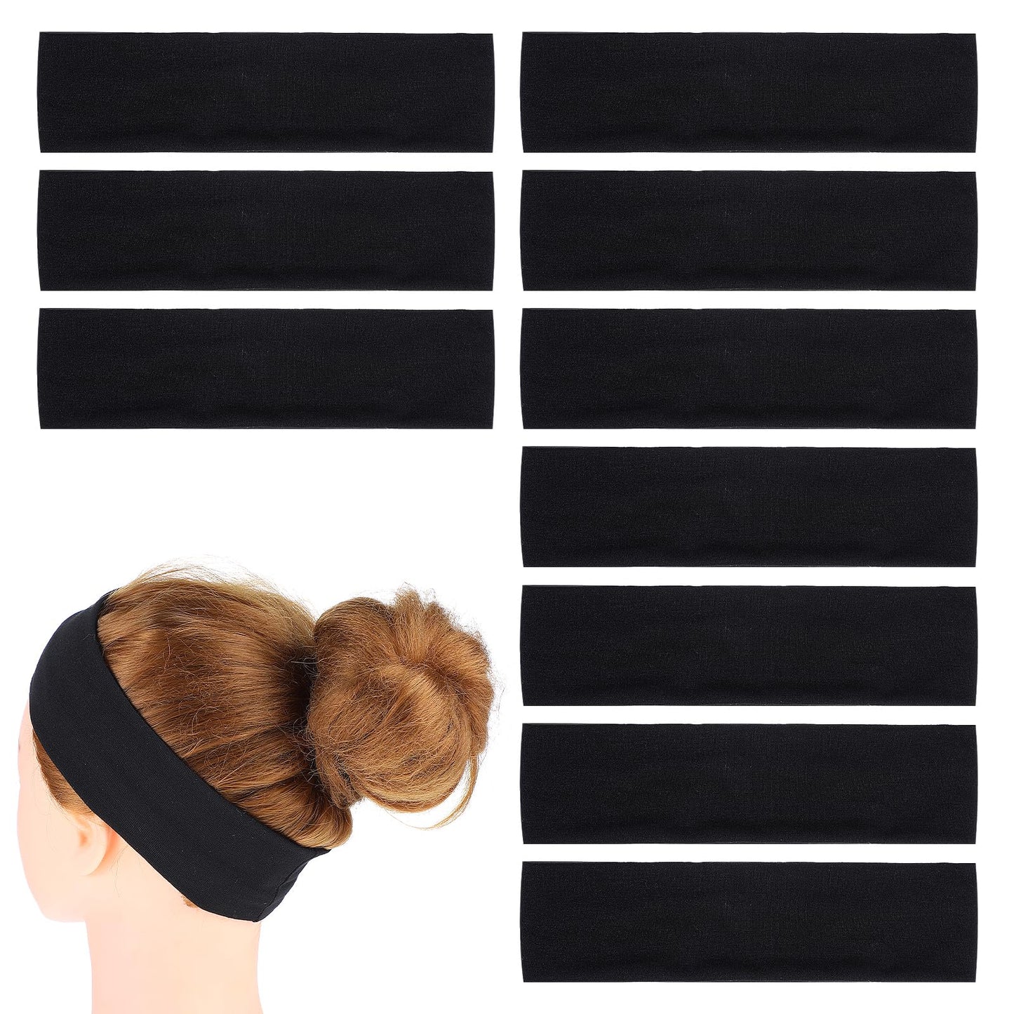 JIEYAO 10Pcs Black Headbands for Women,Soft Stretchable Hairbands Non-Slip Fabric Head Wrap Holder Elastic Yoga Sport Bandana