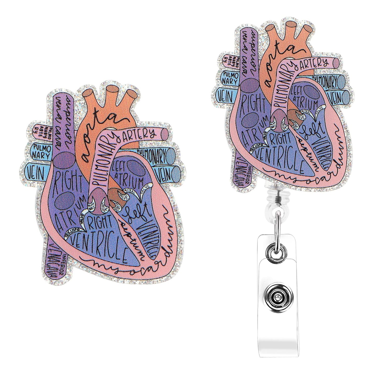 TIESOME Cardiac Badge Holder Heart Retractable Reel, ID Card Clip Anatomy Funny Nurse Name Tag Holder Pediatrics Nursing Badge Clips for Nurses Nursing Student