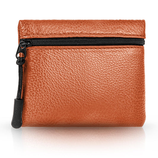 Andibro Vegan Leather Coin Purse, Women's Small Change Purse, Zippered Credit Card Pouch, Light Brown
