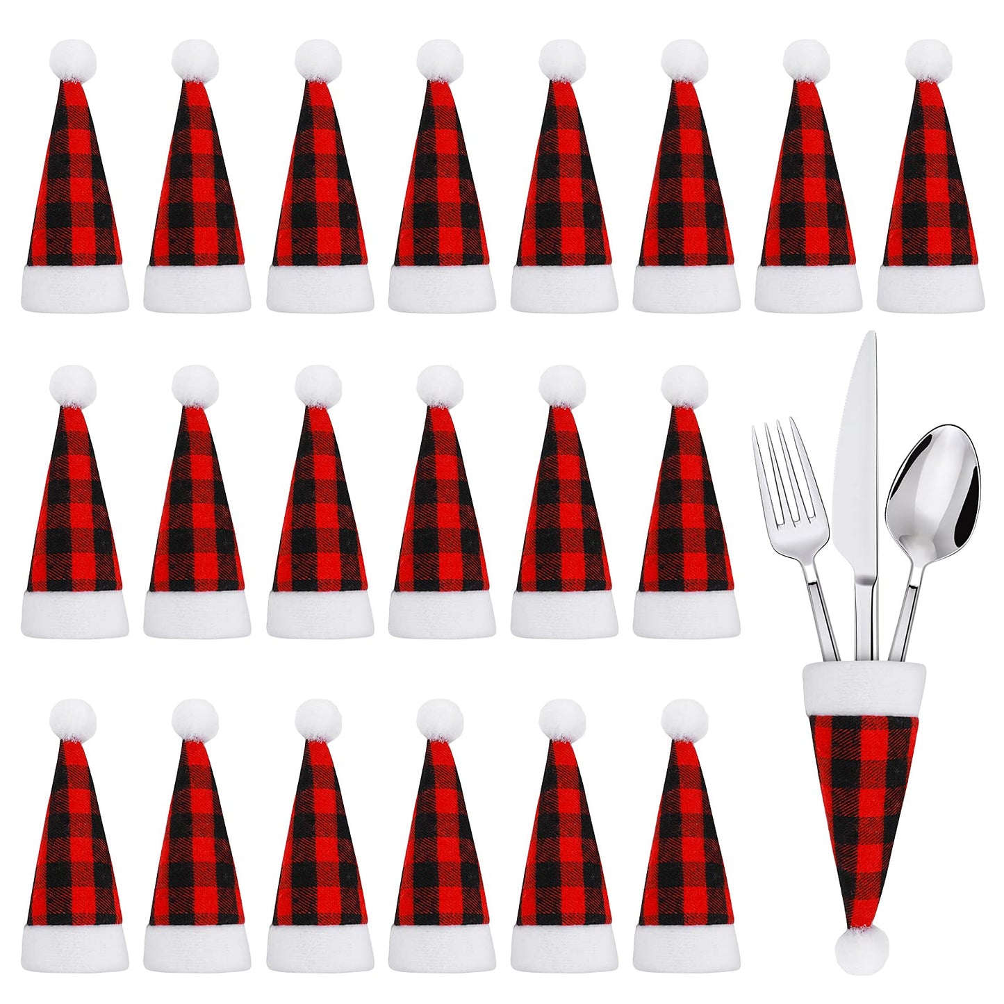 TIESOME 20Pcs Christmas Santa Hat Silverware Holders, Tableware Holder Storage Xmas Party Cutlery Holder Dinner Table Decoration Supplies Flatware Decor