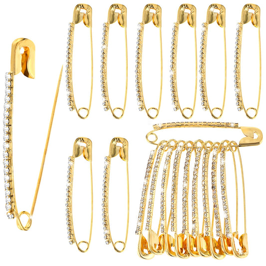 AOZUO 24PCS Gold Rhinestone Safety Pins, Gold Brooch Sweater Shawl Clips Faux Crystal Brooches Shiny Brooch Pins for Women