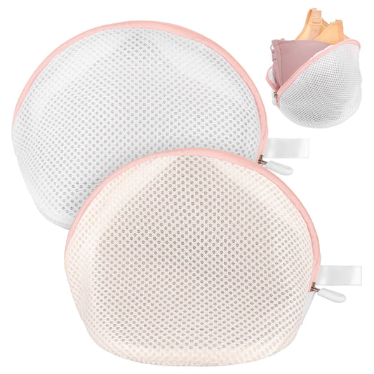 Jeffdad 2 Pack Bra Washing Bag, Mesh Lingerie Bags with Zipper for Laundry, Lingerie Bag Underwear Brassiere Washing Bags for Women(White and Pink)