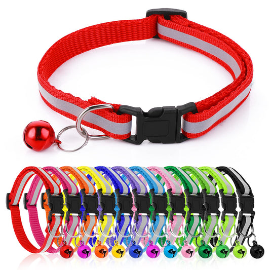 Molain Reflective Dog Collars, 12pcs Breathable PVC Adjustable Pet Collar with Safety Quick Release Locking Buckle Puppy Collar with Stainless Steel Bells Suitable for Dogs Puppies Cats Kittens
