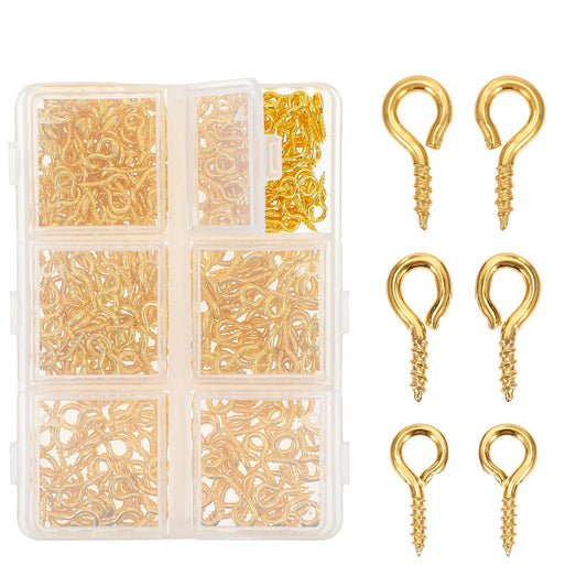 AOZUO Pack of 400 3 Sizes Eyelet Screws, Small Screw Eyelets with Storage Box, Metal Eye Screw Hooks, Small Hooks for Small Screws, Eye Bolt, Eyelets for Jewellery, Pendants, Beads