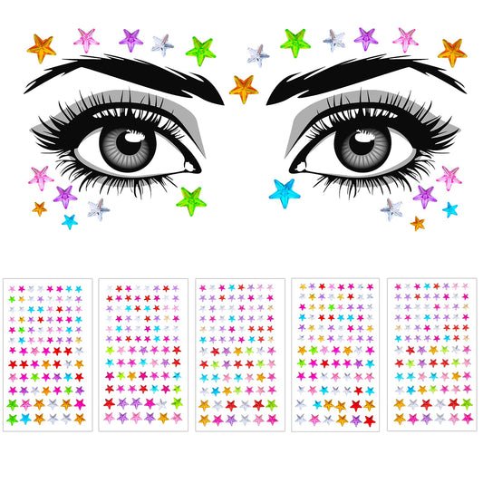 AOZUO 5PCS Face Gems Crystal Stickers, Colorful Star Rhinestone Tattoos Stickers Self-Adhesive Shining Facial Makeup Stickers DIY Diamond Jewels Stickers Rave Accessories for Eye, Nails, Hair, Body
