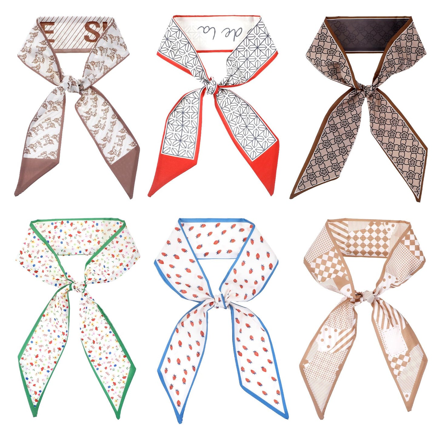XLIUAX 6Pcs Purse Scarf Handbags for Women, Travel Hair Head Skinny Hair Scarf Accessories with Bag Scarfs Handle for Package Band Gifts