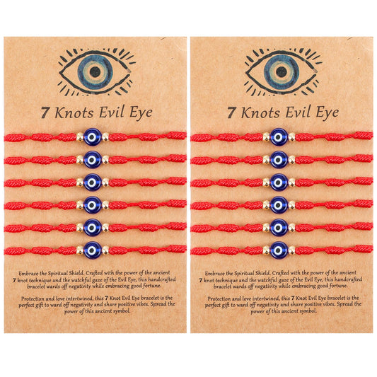 AOZUO Pack of 12 Nazar Bracelets, Evil Eye Bracelet, Turkish Eye Evil Eye Bracelet, Adjustable Lucky Bracelet with 7 Knots Red Cord, Braided Amulet, Jewellery, Handmade Bracelets, Protection Blessing,