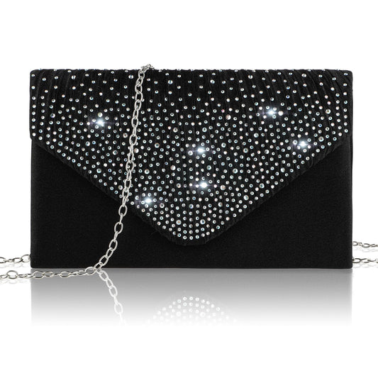 Giantree Women's Clutch Purse Evening Bag, Shiny Rhinestones Envelope Handbag with Detachable Chain Classic Sparkling Sequin Cross Body Bag for Wedding Prom Formal Banquet Party(Black)