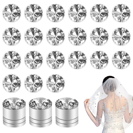JIEYAO 24 Pcs Wedding Veil Weights, Magnetic Diamonds for Bridal, Dress Weights for Wind Shiny Crystals Hijab Magnets Bride Wedding Dress Accessories for Clothes Scarves Women Girls Gifts