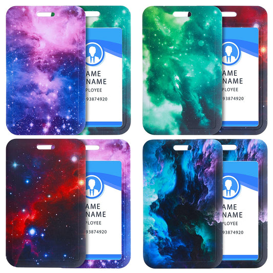 cobee Badge Holder, 4PCS Starry Sky ID Credit Card Holder Plastic Nametags Pass Badge Holder Vertical Card Protector Colorful Card Case for Women Work Nurse Teacher