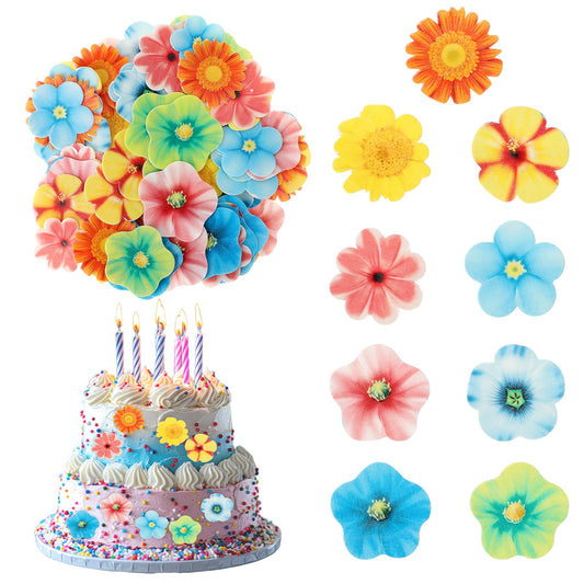 Giantree 80 Pcs Edible Flowers Cupcake Toppers Decorating, Wafer Paper Flower Cake Topper Decorating for Wedding Cake Birthday Anniversary Flower Themed Party Decorating Mixed Size & Colors