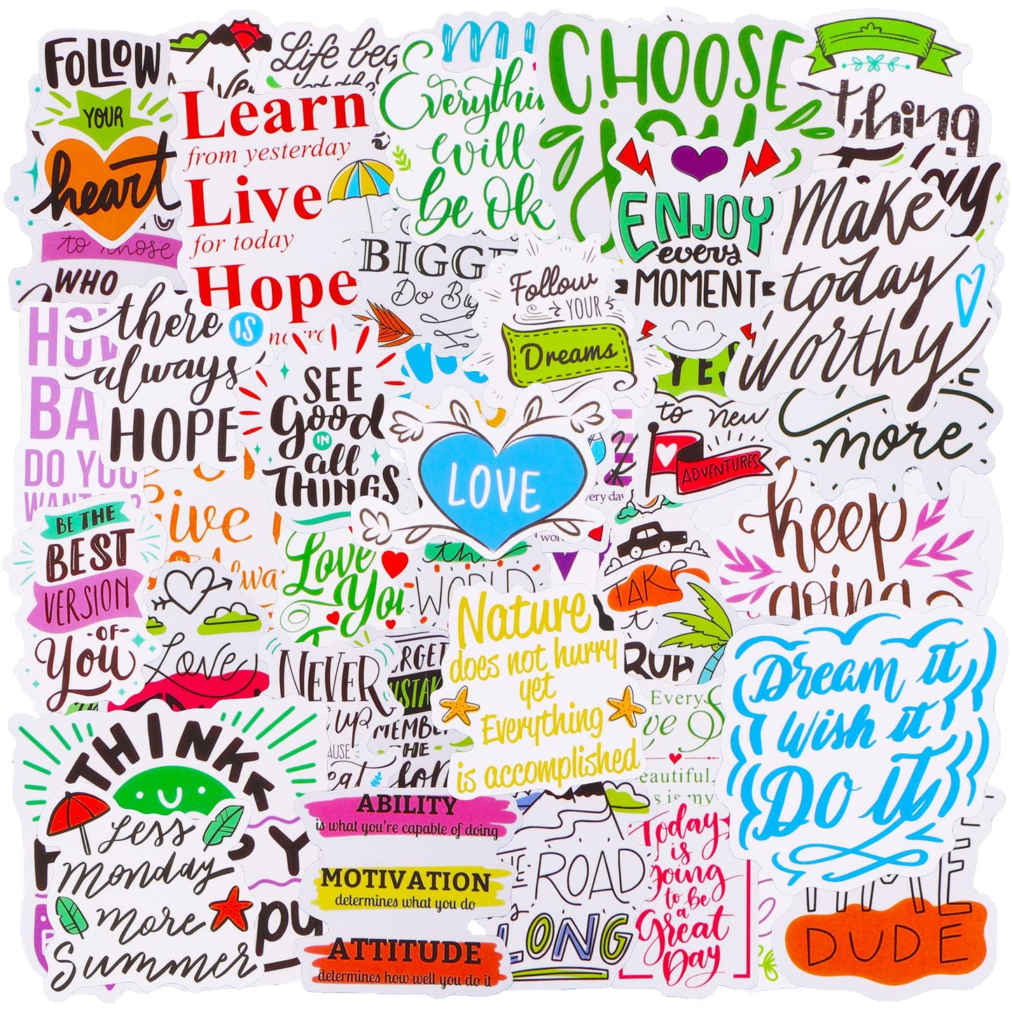 cobee Inspirational Words Stickers, 50 Pieces Motivational Quote Stickers Waterproof Laptop Stickers for Water Bottles Book Scrapbooking Journal (Style A)