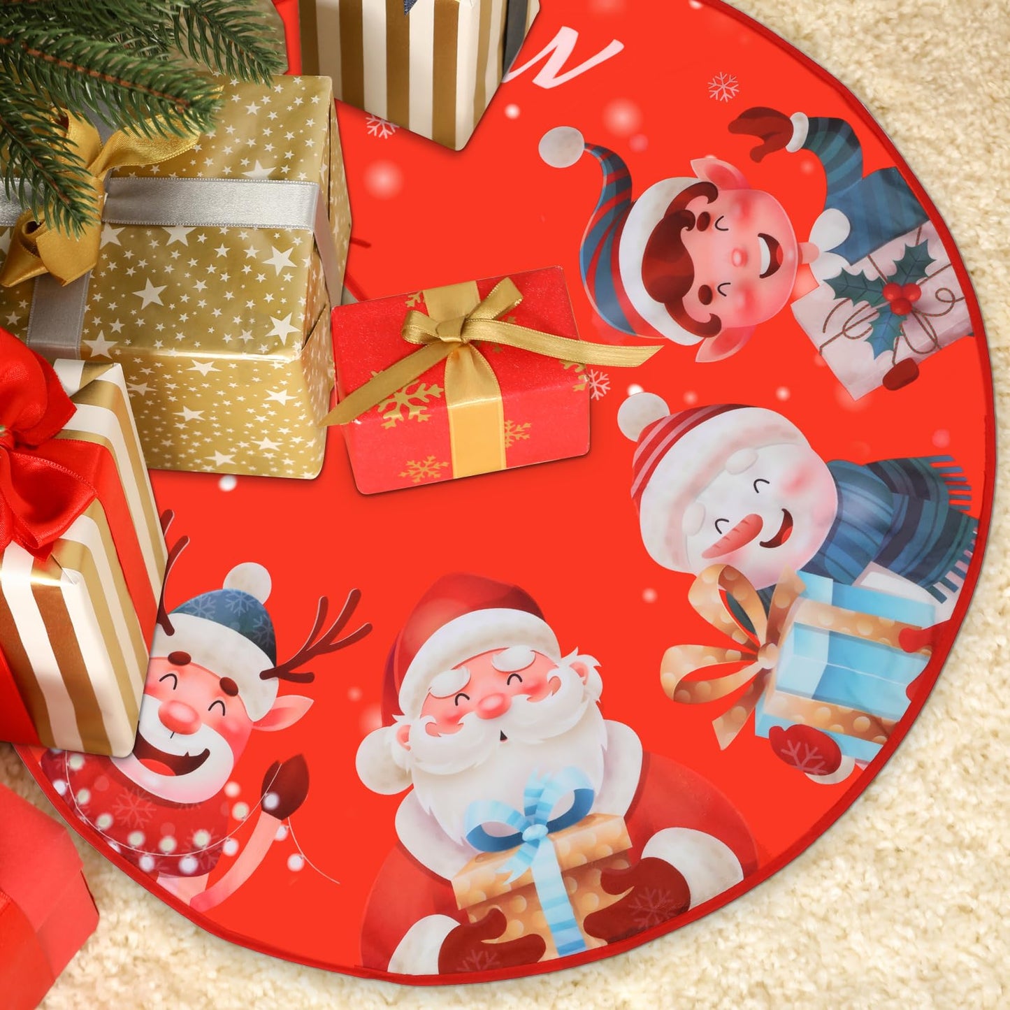 simarro Big Christmas Tree Skirts, 36 Inch Xmas Tree Skirts Merry Christmas Snowflake Rustic Farmhouse Christmas Tree Mat Ornaments for Indoor Outdoor Holiday Party