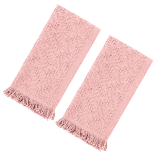 HJZHII 2 Pcs Hand Towels for Bathroom, 30×13 Inch Turkish Cotton Absorbent Soft Face Towel, Boho Jacquard Weave Fringe Bath Hand Towels for Bathroom Decor Kitchen Hotel Spa Farmhouse Guest(Pink)