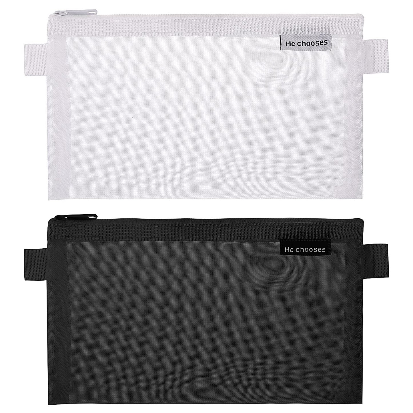 TIESOME 2 Pcs Pencil Case Set, Clear Pencil Pouch, Exam Mesh Zipper Pen Pouch, Nylon Pencil Storage Pouch, Makeup Bag for Women, Portable Office Stationery Pouch for Students Adults(Black+White)