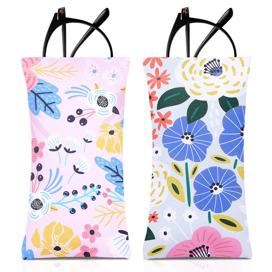 MBAIYO 2PCS Glasses Case Sunglasses Pouch, Soft Bohemian PU Leather Bag Cute Portable Squeeze Top Holder for Women, Multicolor, One size