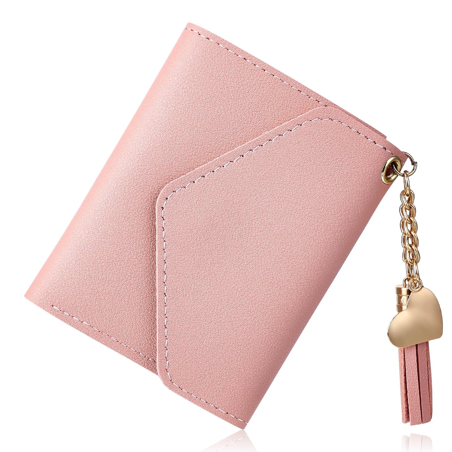 cobee Small Wallet for Women, Slim Leather Credit Card Case Holder Coin Zipper Purse ID Card Holder Clutch Wallets for Women (Pink)